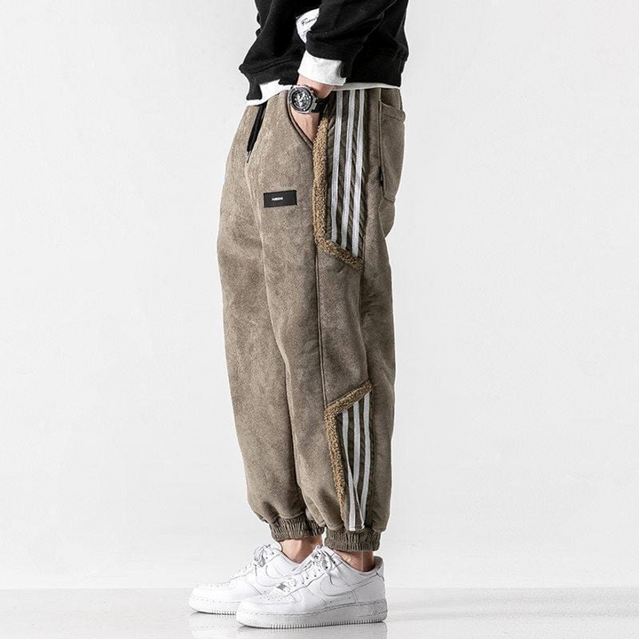 Men's Sherpa-Lined Jogger Pants with Side Stripes