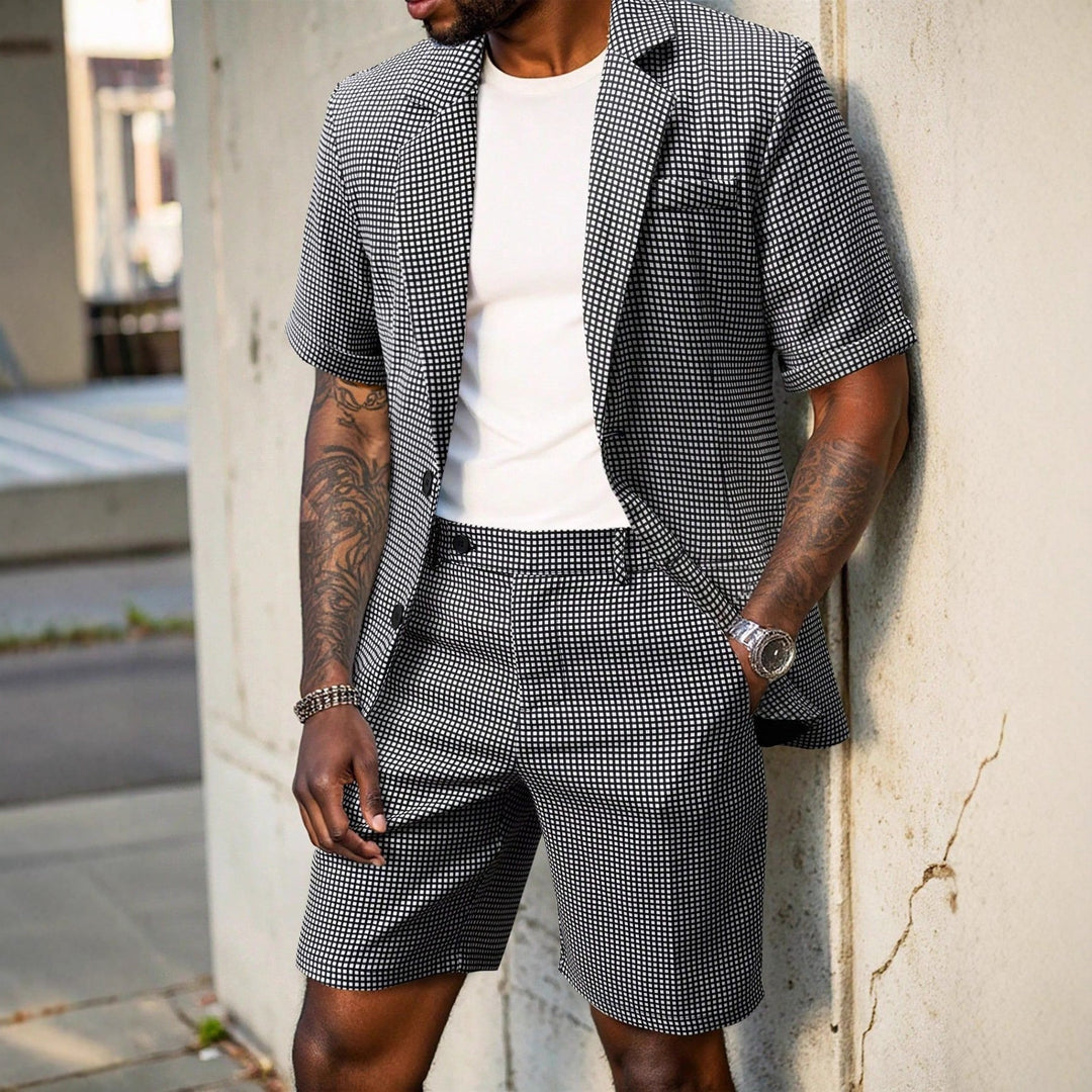 Men's Checkered Blazer and Shorts Set