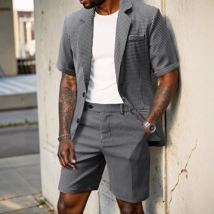 Men's Checkered Blazer and Shorts Set