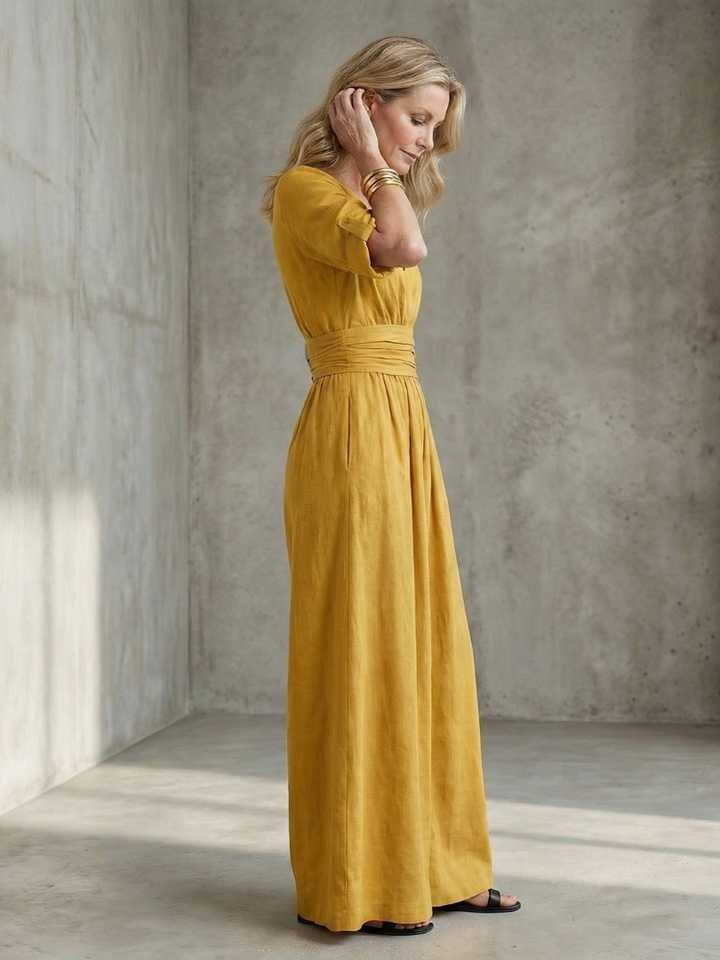 Women's Linen Wrap Jumpsuit with Wide-Leg Pants