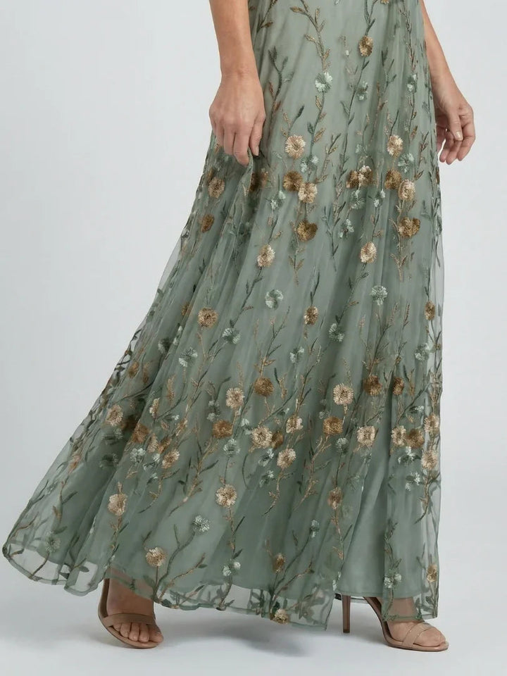 Women's Floral Embroidered Wrap Maxi Dress