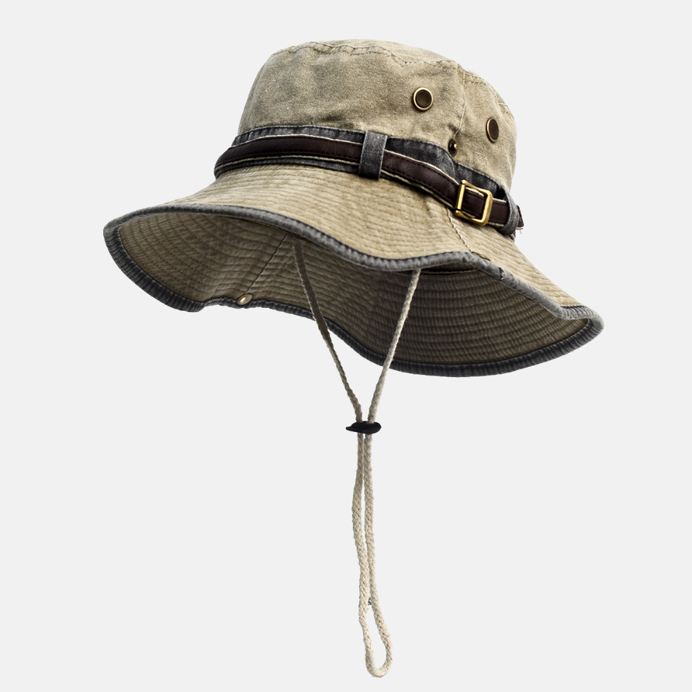 Washed Cotton Boonie Hat with Buckle Strap Detail