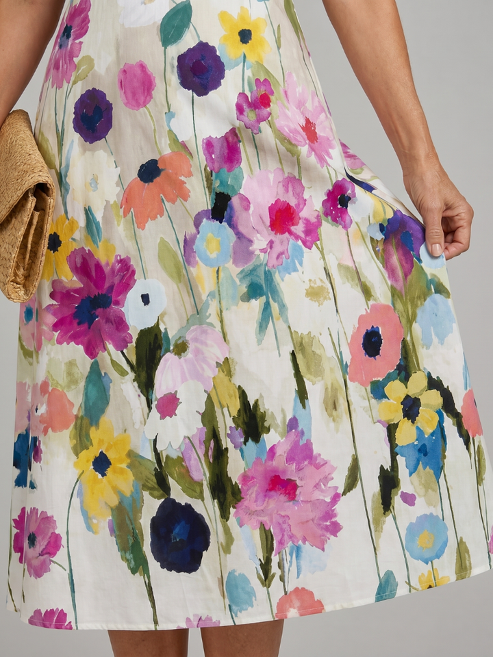 Women's Floral Print Fit-and-Flare Midi Dress