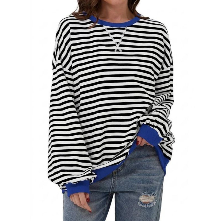 Women's Striped Oversized Crewneck Sweatshirt