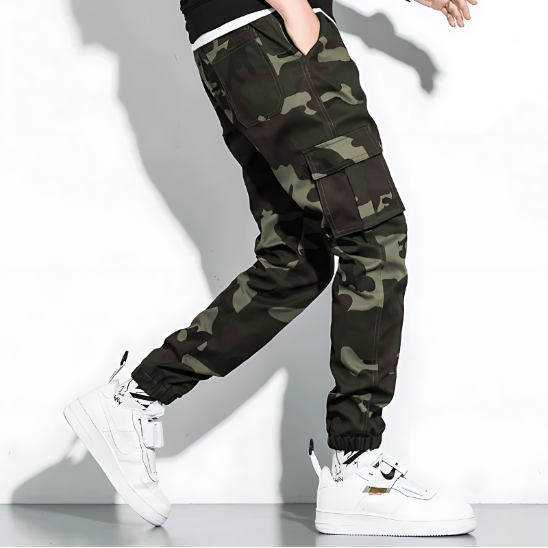 Men's Camo Cargo Jogger Pants with Cuffed Ankle