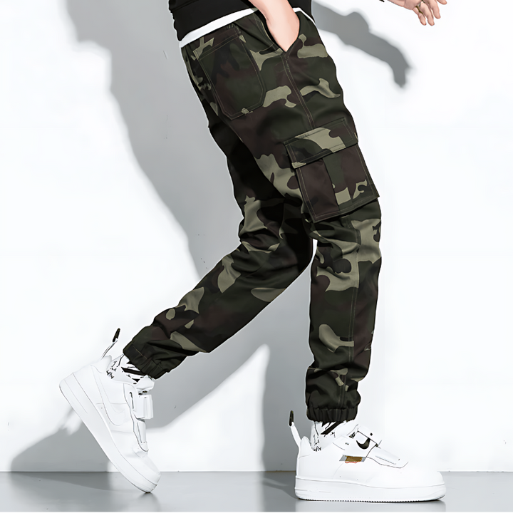 Men's Camo Cargo Jogger Pants with Cuffed Ankle