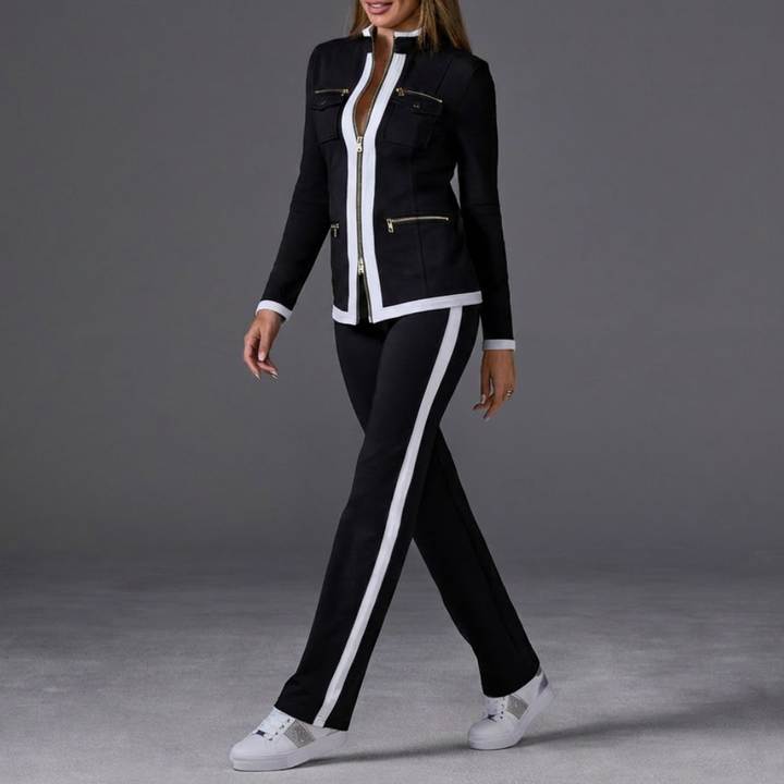 Women's Side Stripe Two Piece Track Set with Zip Jacket