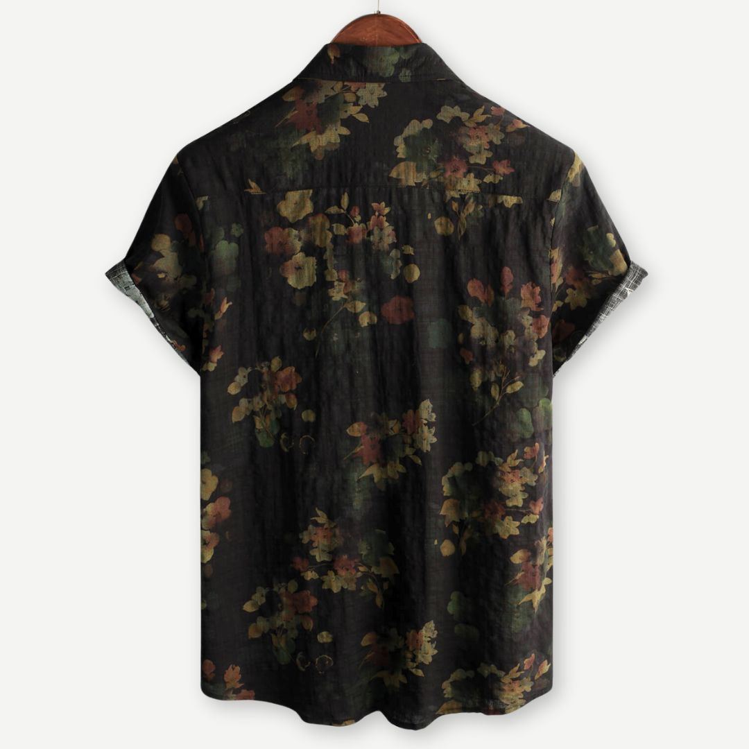 Men's Linen Floral Print Short Sleeve Shirt