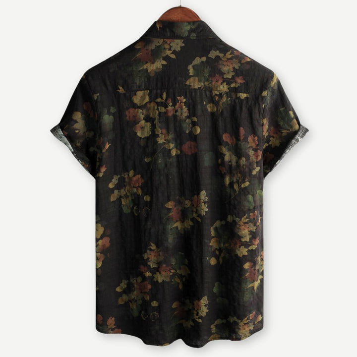 Men's Linen Floral Print Short Sleeve Shirt