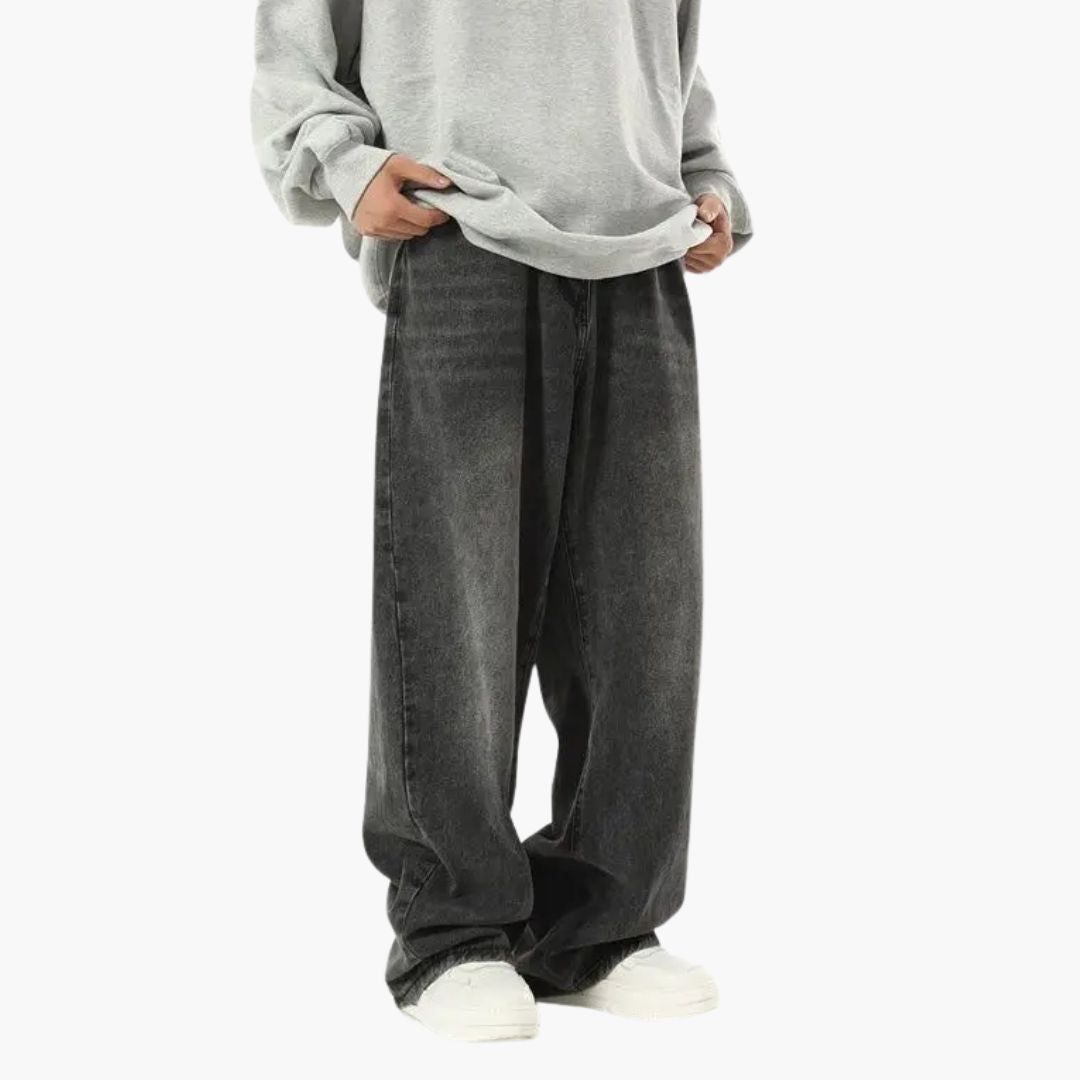 Men's Wide Leg Denim Jeans in Vintage Black Wash