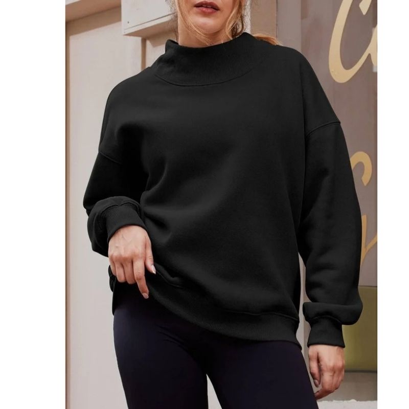 Women's Fleece-Lined Mock Neck Sweatshirt in Oversized Fit