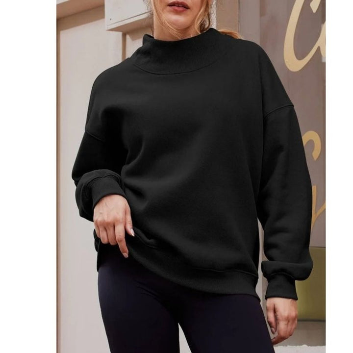 Women's Fleece-Lined Mock Neck Sweatshirt in Oversized Fit