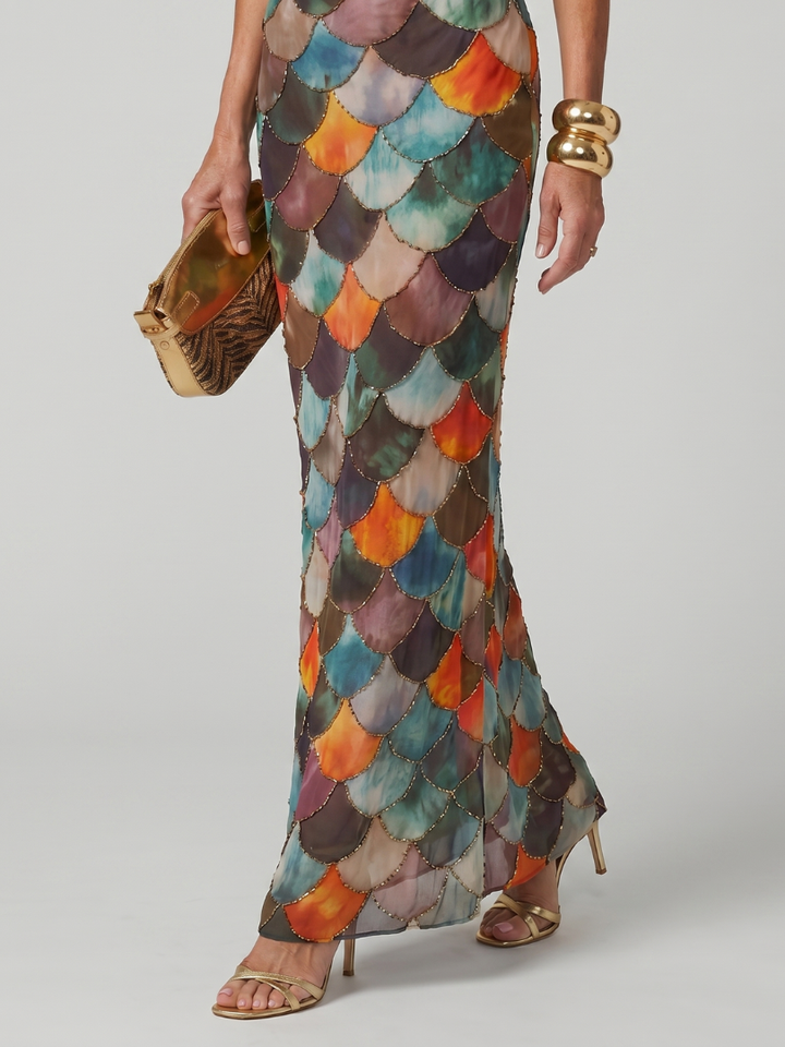 Women's Beaded Scallop Halter Maxi Dress