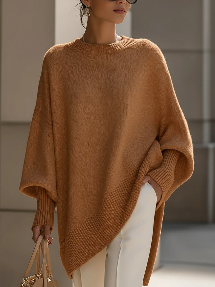Women's Wool Blend Oversized Sweater with Asymmetrical Hem
