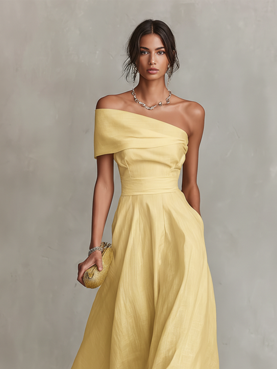 Elegant Off Shoulder A-Line Midi Dress