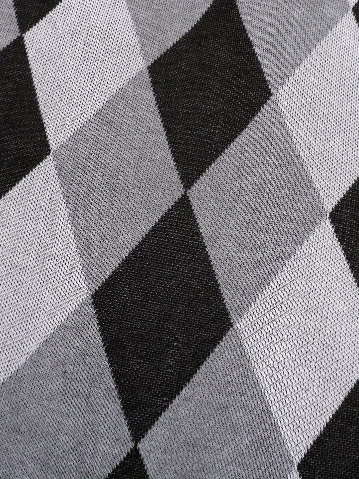Men's Argyle Knit Sweater Vest with V-Neck