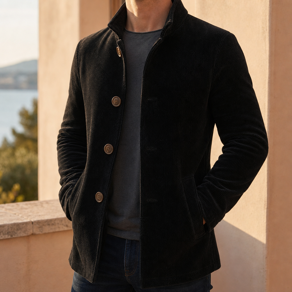Men's Corduroy Notch Lapel Overcoat in Slim Fit
