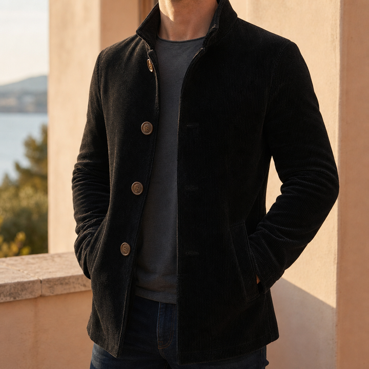 Men's Corduroy Notch Lapel Overcoat in Slim Fit