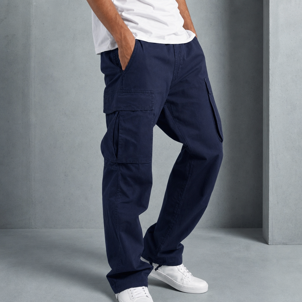 Men's Cotton Blend Cargo Pants with Drawcord Hem