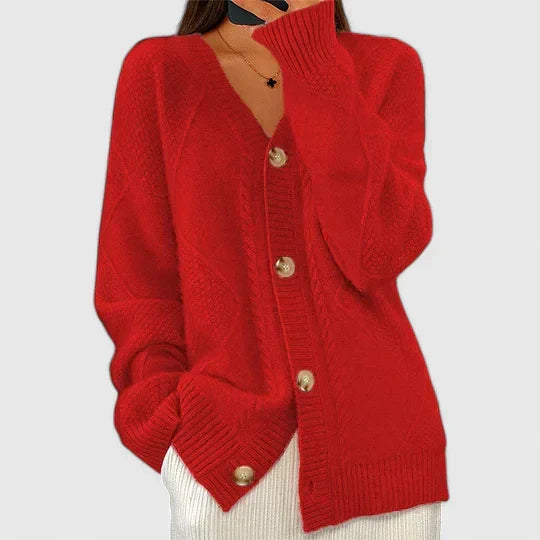 Cable Knit V Neck Cardigan