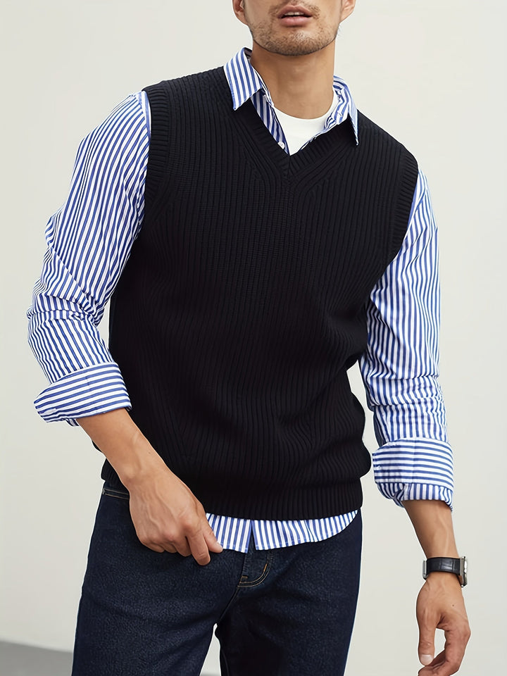 Men's Ribbed Knit V-Neck Sweater Vest