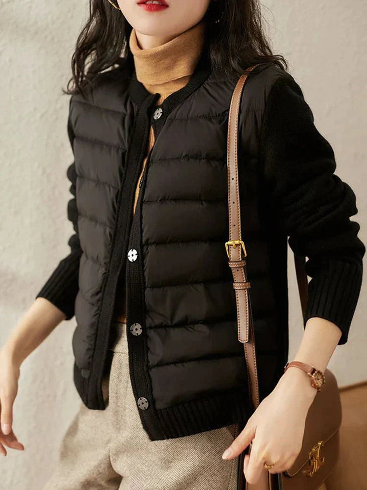 Women's Quilted Puffer Jacket with Knit Trim