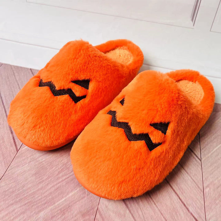 Women's Plush Pumpkin Halloween Slippers