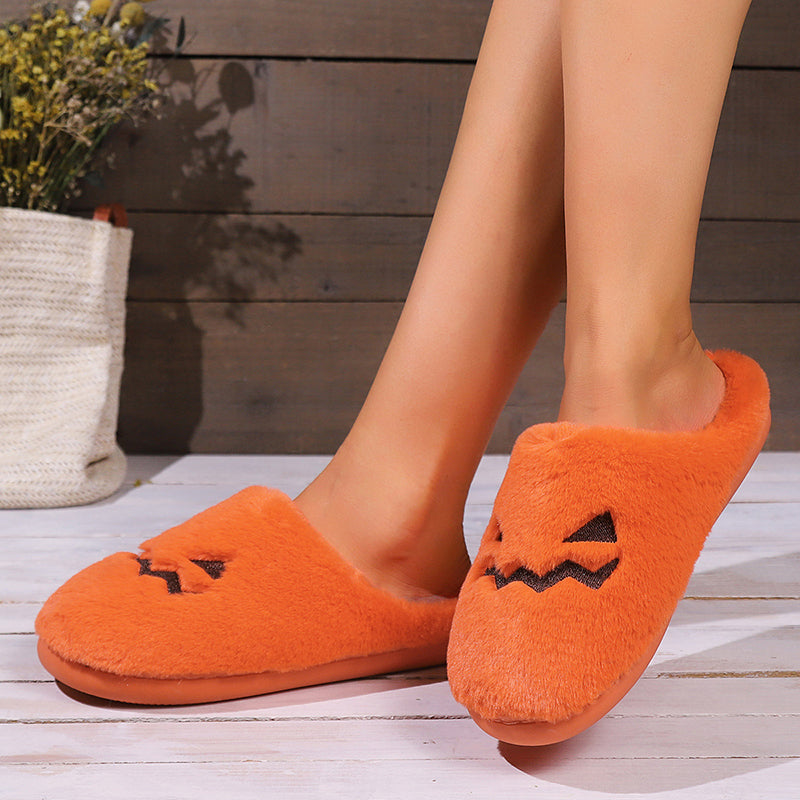 Women's Plush Pumpkin Halloween Slippers