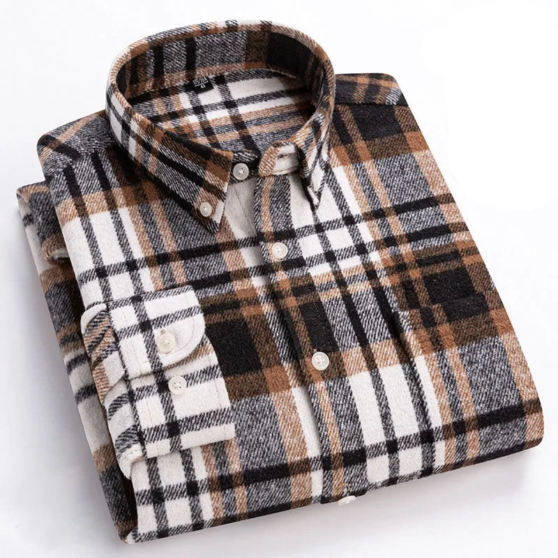 Men's Plaid Flannel Shirt with Button-Down Collar