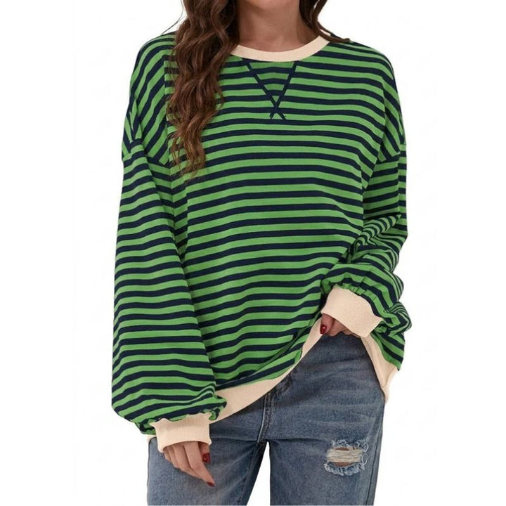 Women's Striped Oversized Crewneck Sweatshirt