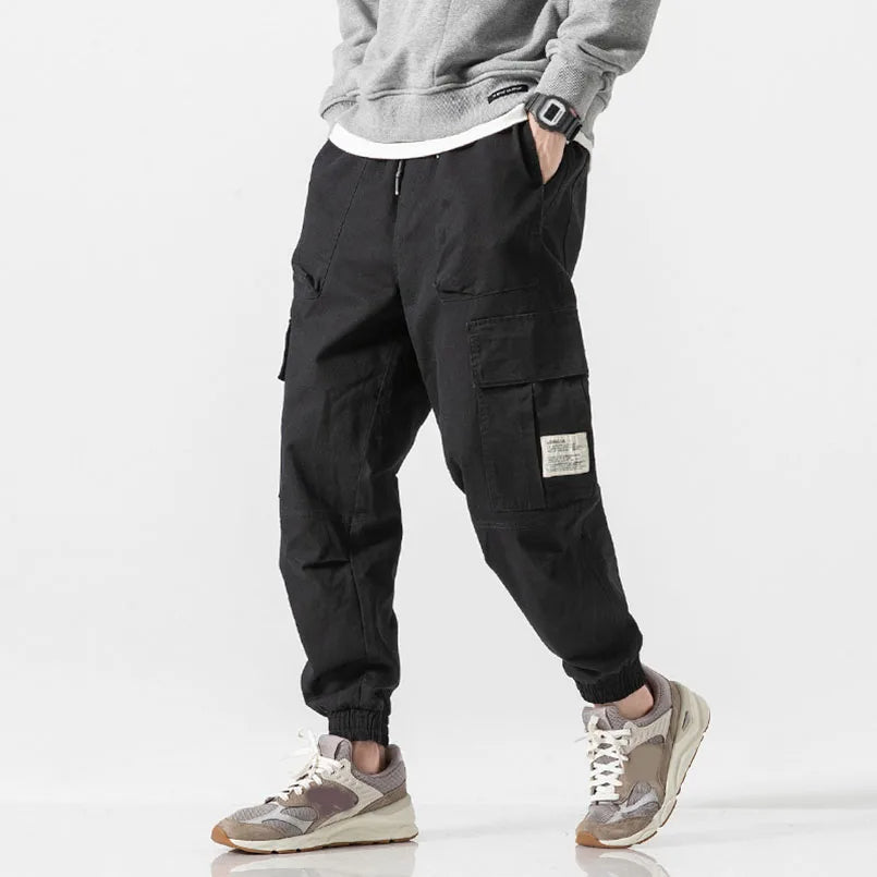 Men's Cotton Cargo Joggers with Elastic Cuffs