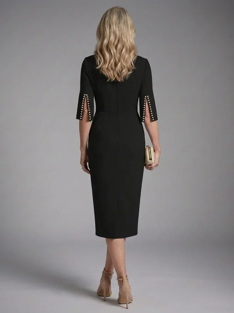 Women's Fitted Sheath Dress with Split Sleeves