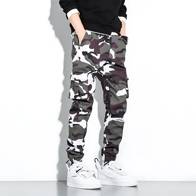 Men's Camo Cargo Jogger Pants with Cuffed Ankle