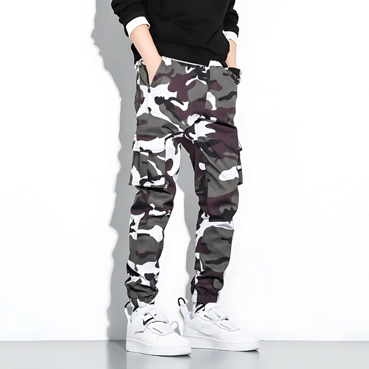 Men's Camo Cargo Jogger Pants with Cuffed Ankle