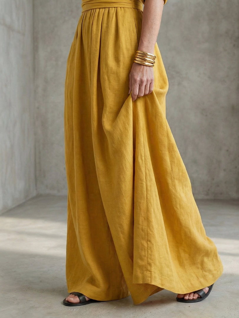 Women's Linen Wrap Jumpsuit with Wide-Leg Pants