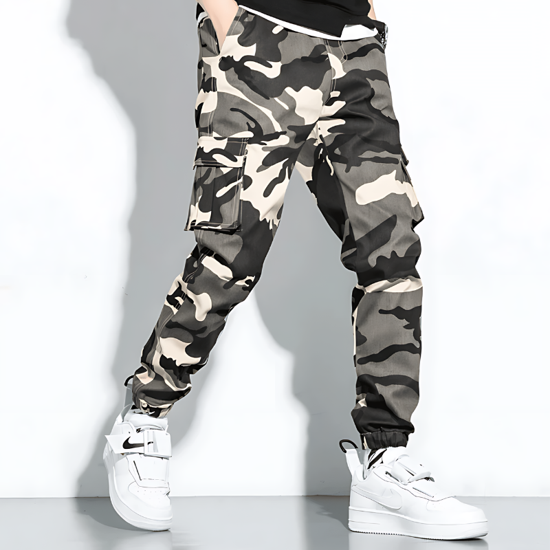 Men's Camo Cargo Jogger Pants with Cuffed Ankle