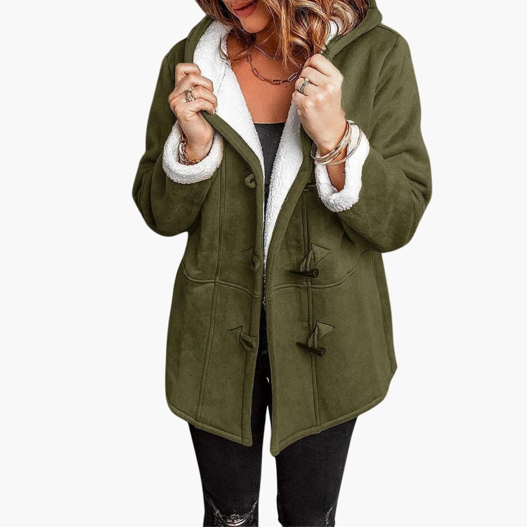 Women's Sherpa Lined Hooded Toggle Coat Mid-Thigh Length
