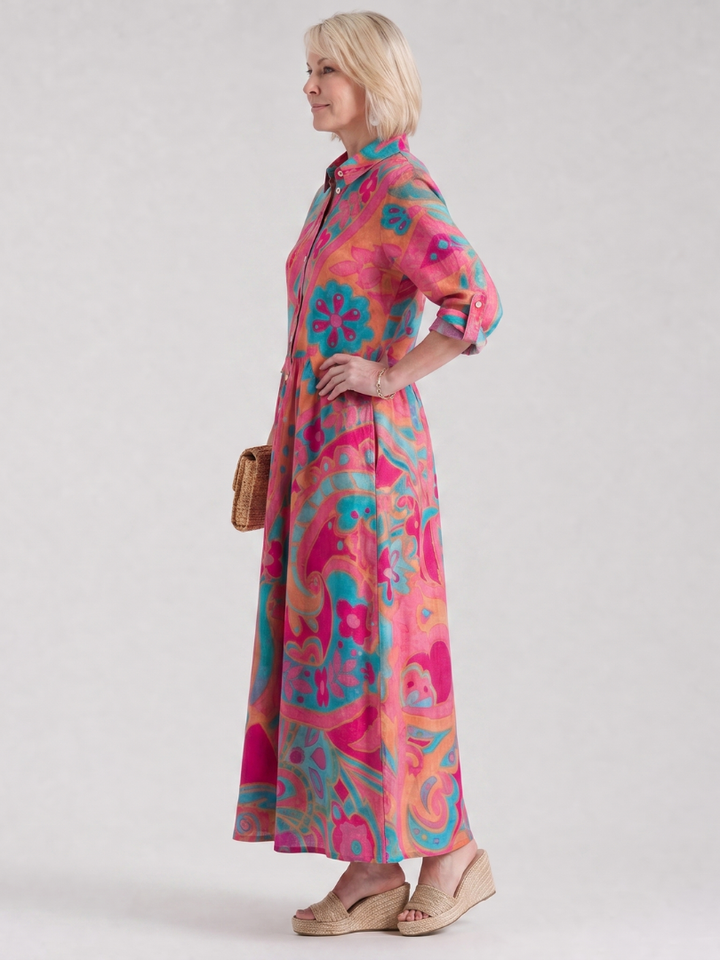Women's Paisley Print Collared Shirt Dress