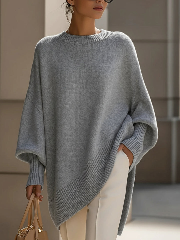 Women's Wool Blend Oversized Sweater with Asymmetrical Hem