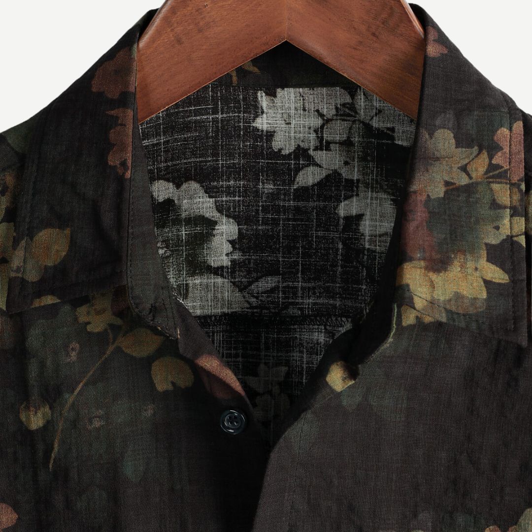 Men's Linen Floral Print Short Sleeve Shirt