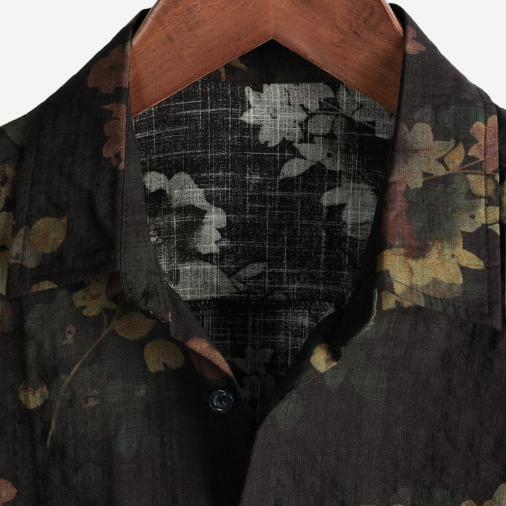 Men's Linen Floral Print Short Sleeve Shirt