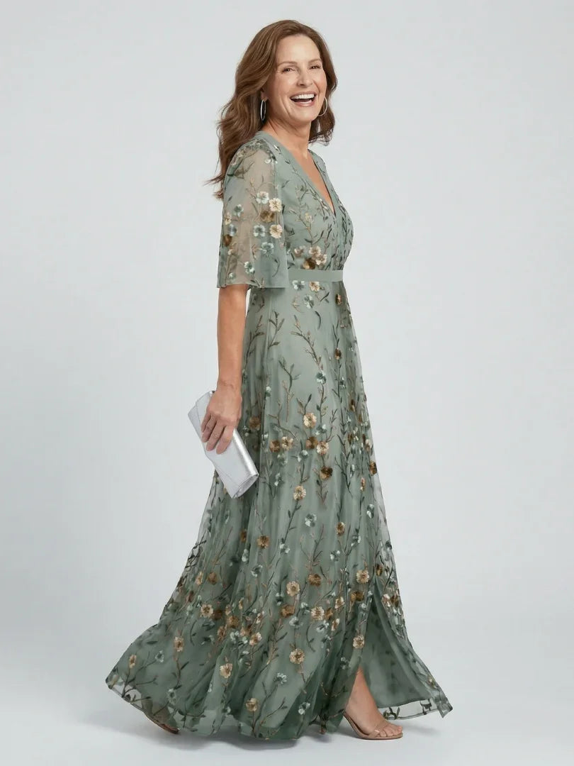 Women's Floral Embroidered Wrap Maxi Dress