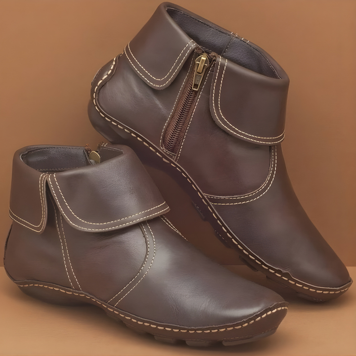 Women's Leather Ankle Boots with Side Zip