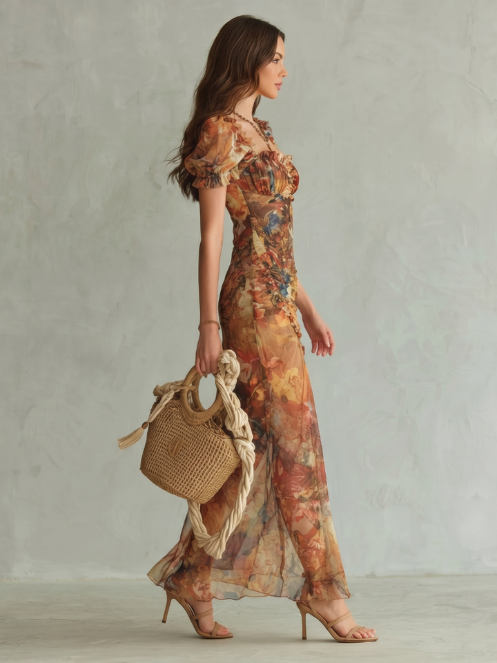 Women's Floral Print Maxi Dress with Thigh Slit
