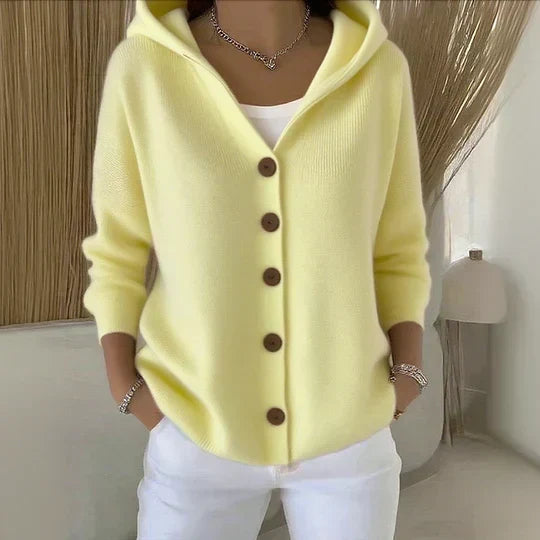 Women's Knit Hooded Cardigan with Button Front