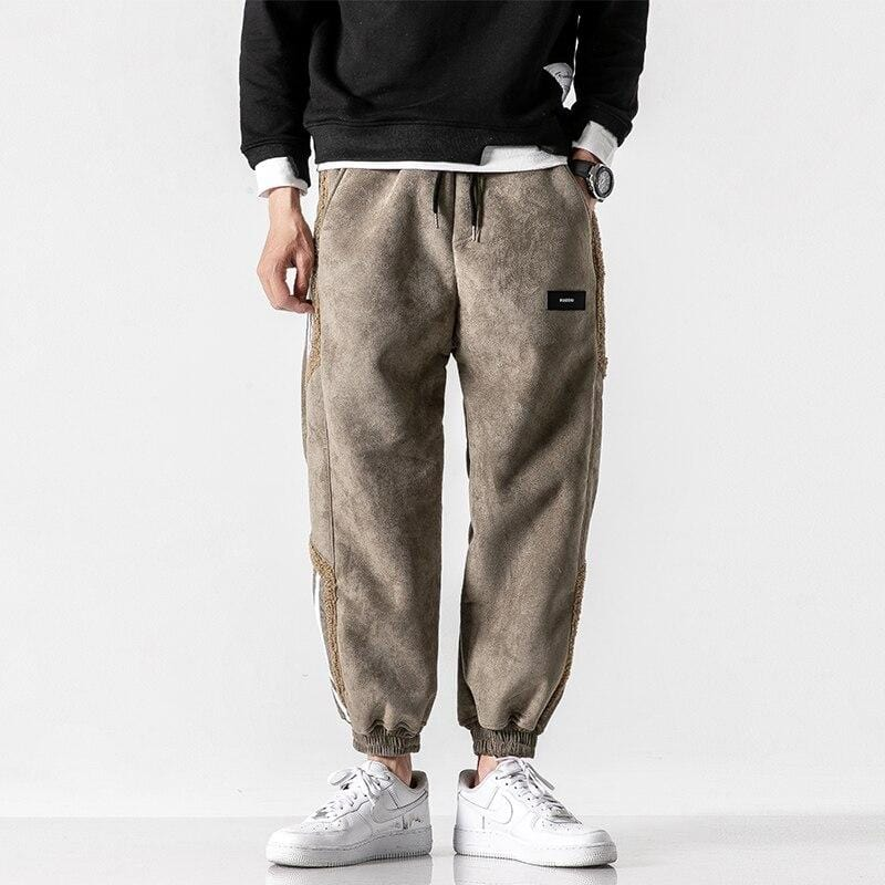 Men's Sherpa-Lined Jogger Pants with Side Stripes
