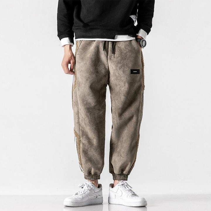 Men's Sherpa-Lined Jogger Pants with Side Stripes