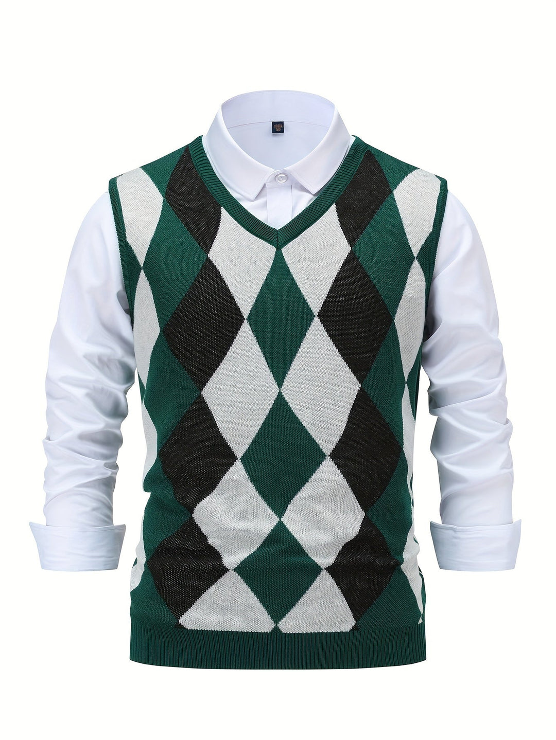 Men's Argyle Knit Sweater Vest with V-Neck