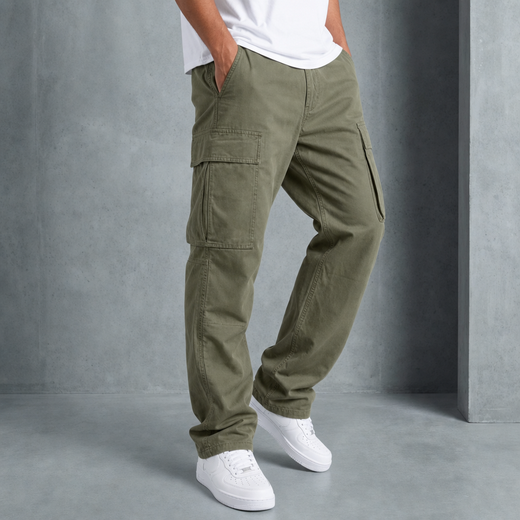 Men's Cotton Blend Cargo Pants with Drawcord Hem