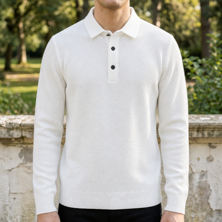 Men's Textured Knit Polo Shirt with Button Placket